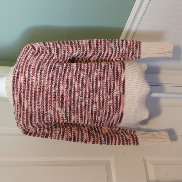 Loft Outlet Large Colorful Sweater Maroon Cream - Picture 5 of 10